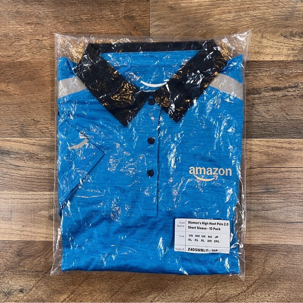 Amazon Polo Shirt Womens XL Blue Employee Reflective High Heat Polo NEW